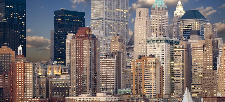 city skyline in the evening