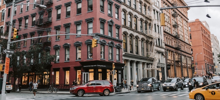 A corner of an intersection in Manhattan representing moving to Lower Manhattan and moving to SoHo